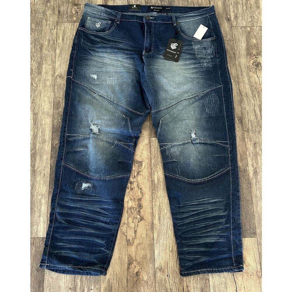 NWT New Rocawear Mens 42x32 Slim Fit Stretch Dark Indigo Denim Jeans Streetwear